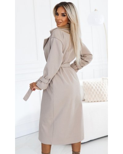 Palton dama elegant, lung, bej, Menevshe Paltoane dama, Palton dama elegant, lung, bej, Menevshe - jojofashion.ro