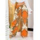 Pantaloni dama evazati largi, de vara, orange, animal print, Amira 2 - jojofashion.ro