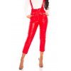 Pantaloni dama casual rosii piele eco cu bretele Suzanne