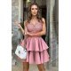 Rochie babydoll scurta din dantela roz prafuit cu volane suprapuse Caryne 2 - jojofashion.ro
