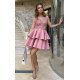 Rochie babydoll scurta, din dantela roz prafuit, cu volane suprapuse, Caryne 4 - jojofashion.ro