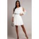 Rochie cununie civila scurta, din voal, alba, cu maneca trei sferturi, Larra 3 - jojofashion.ro