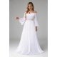Rochie cununie civila lunga, din voal,alba, cu maneca lunga si umerii goi, FairyTale 3 - jojofashion.ro