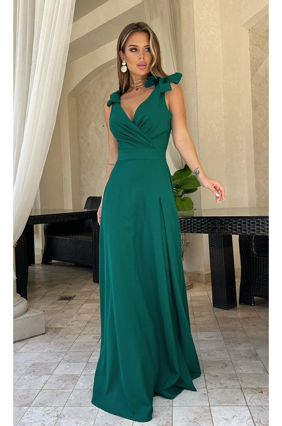 Rochie de ocazie eleganta lunga vascoza verde Andra 1 - jojofashion.ro