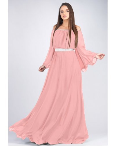 Rochie lunga din voal roz pal vaporoasa Cinderella Rochii lungi, Rochie lunga din voal roz pal vaporoasa Cinderella - jojofashion.ro