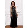 Rochie de ocazie lunga neagra din satin crapata pe picior MoanaR