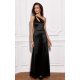 Rochie de ocazie lunga neagra din satin crapata pe picior MoanaR 2 - jojofashion.ro