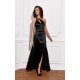 Rochie de ocazie lunga neagra din satin crapata pe picior MoanaR 4 - jojofashion.ro