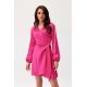 Rochie scurta din satin roz magenta cu maneca lunga petrecuta Labonita 2 - jojofashion.ro
