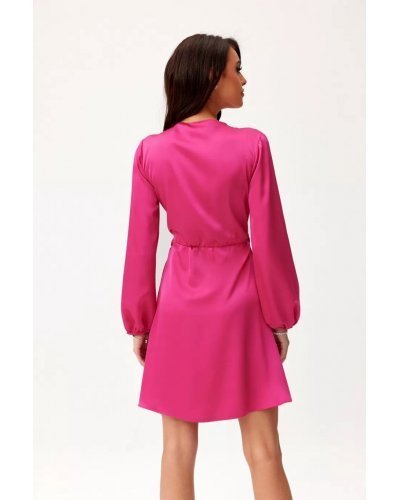 Rochie scurta din satin roz magenta cu maneca lunga petrecuta Labonita Rochii satin, Rochie scurta din satin roz magenta cu maneca lunga petrecuta Labonita - jojofashion.ro
