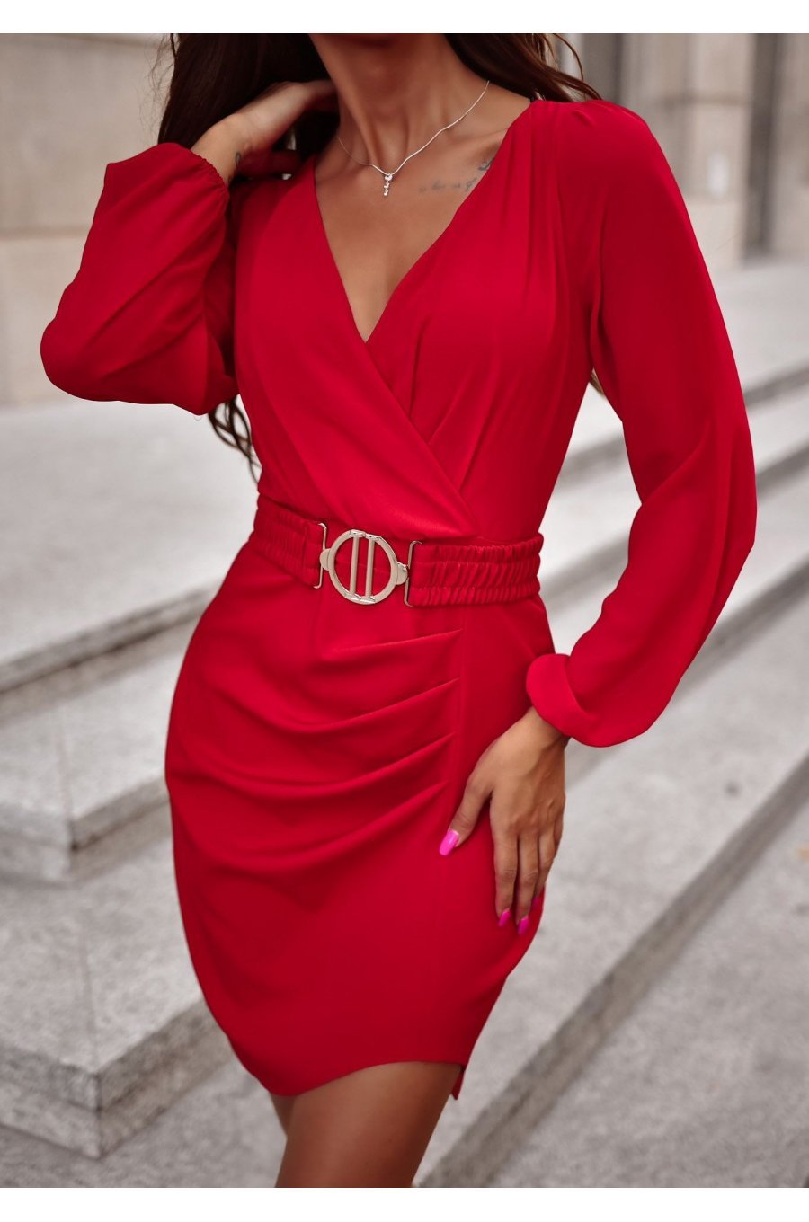 Rochie scurta rosie cu maneca lunga MiraW Rochie scurta rosie cu maneca lunga MiraW 1 - jojofashion.ro