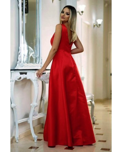 Rochie lunga rosie din tafta Carra Rochii lungi, Rochie lunga rosie din tafta Carra - jojofashion.ro