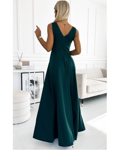 Rochii verzi, Rochie lunga verde smarald vaporoasa clasica Cindy - jojofashion.ro
