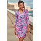 Rochie de vara roz cu flori multicolore mulata Illona 2 - jojofashion.ro