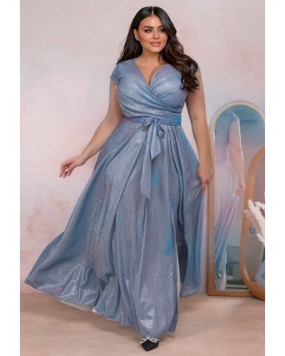 Rochie eleganta in marimi mari, lunga, bleu cu glitter si reflexii roz, AmandaW Rochii lungi, Rochie eleganta in marimi mari, lunga, bleu cu glitter si reflexii roz, AmandaW - jojofashion.ro