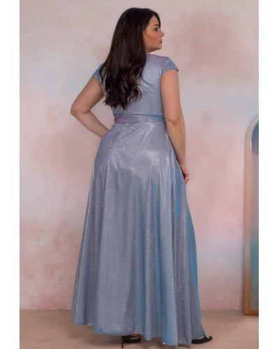 Rochie eleganta in marimi mari, lunga, bleu cu glitter si reflexii roz, AmandaW Rochii lungi, Rochie eleganta in marimi mari, lunga, bleu cu glitter si reflexii roz, AmandaW - jojofashion.ro
