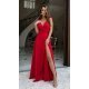 Rochie eleganta lunga, din vascoza rosie, crapata pe picior, petrecuta, Andra 2 - jojofashion.ro