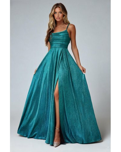 Rochii banchet, Rochie eleganta lunga glitter verde cu bust tip corset Precious - jojofashion.ro