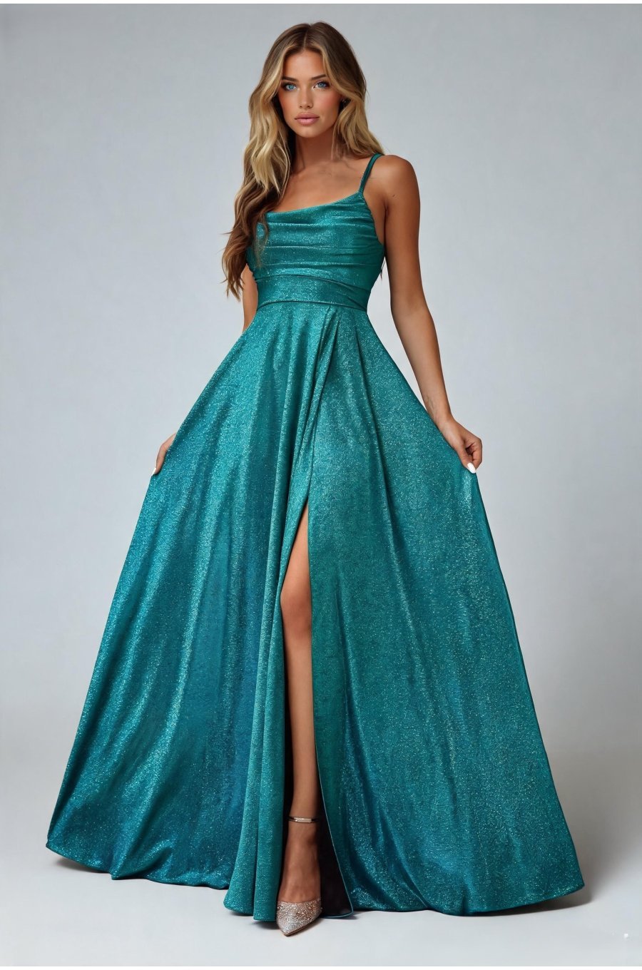 Rochie eleganta lunga glitter verde cu bust tip corset Precious 1 - jojofashion.ro