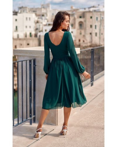 Rochie midi din voal verde, cu maneca lunga, vaporoasa, Melen Rochii de zi, Rochie midi din voal verde, cu maneca lunga, vaporoasa, Melen - jojofashion.ro