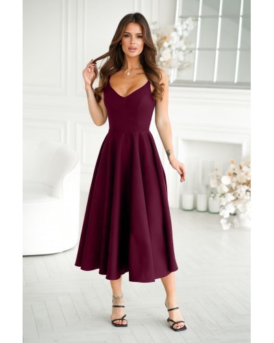 Rochie midi in clos, burgundy, cu umerii goi, vaporoasa, Fabiola Rochii de vara, Rochie midi in clos, burgundy, cu umerii goi, vaporoasa, Fabiola - jojofashion.ro