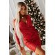 Rochie scurta, rosie, mulata, din paiete, cu maneca lunga, petrecuta, Megan  2 - jojofashion.ro