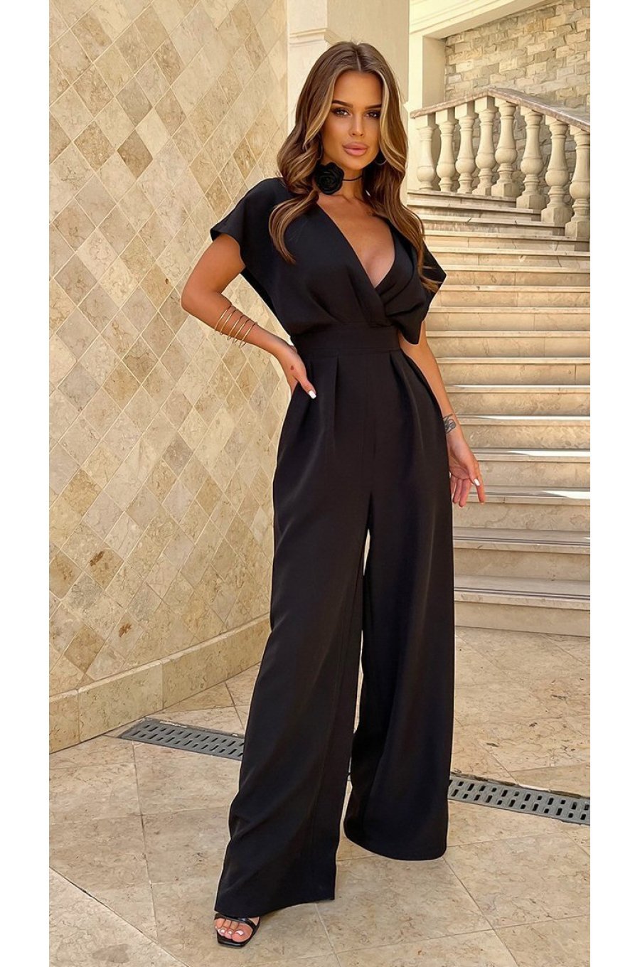 Salopeta eleganta evazata, vascoza neagra, Ryoko Salopeta eleganta evazata, vascoza neagra, Ryoko 1 - jojofashion.ro