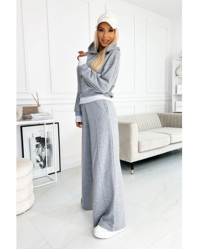 Trening dama evazat, gri, cu gluga, Harvard Treninguri dama, Trening dama evazat, gri, cu gluga, Harvard - jojofashion.ro