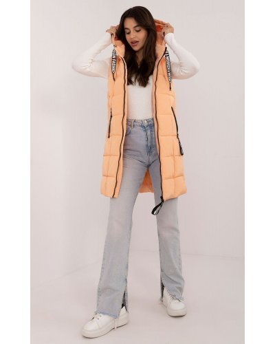 Vesta dama orange matlasata, midi, cu gluga, Shania1 Veste dama, Vesta dama orange matlasata, midi, cu gluga, Shania1 - jojofashion.ro