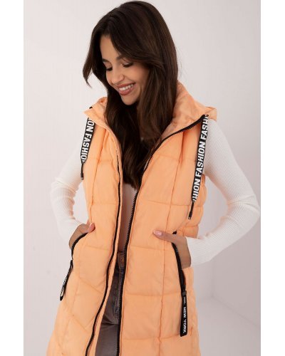 Vesta dama orange matlasata, midi, cu gluga, Shania1 Veste dama, Vesta dama orange matlasata, midi, cu gluga, Shania1 - jojofashion.ro