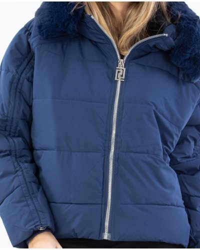 Geaca dama iarna bleumarin cu gluga si blana eco Katya Geci dama, Geaca dama iarna bleumarin cu gluga si blana eco Katya - jojofashion.ro