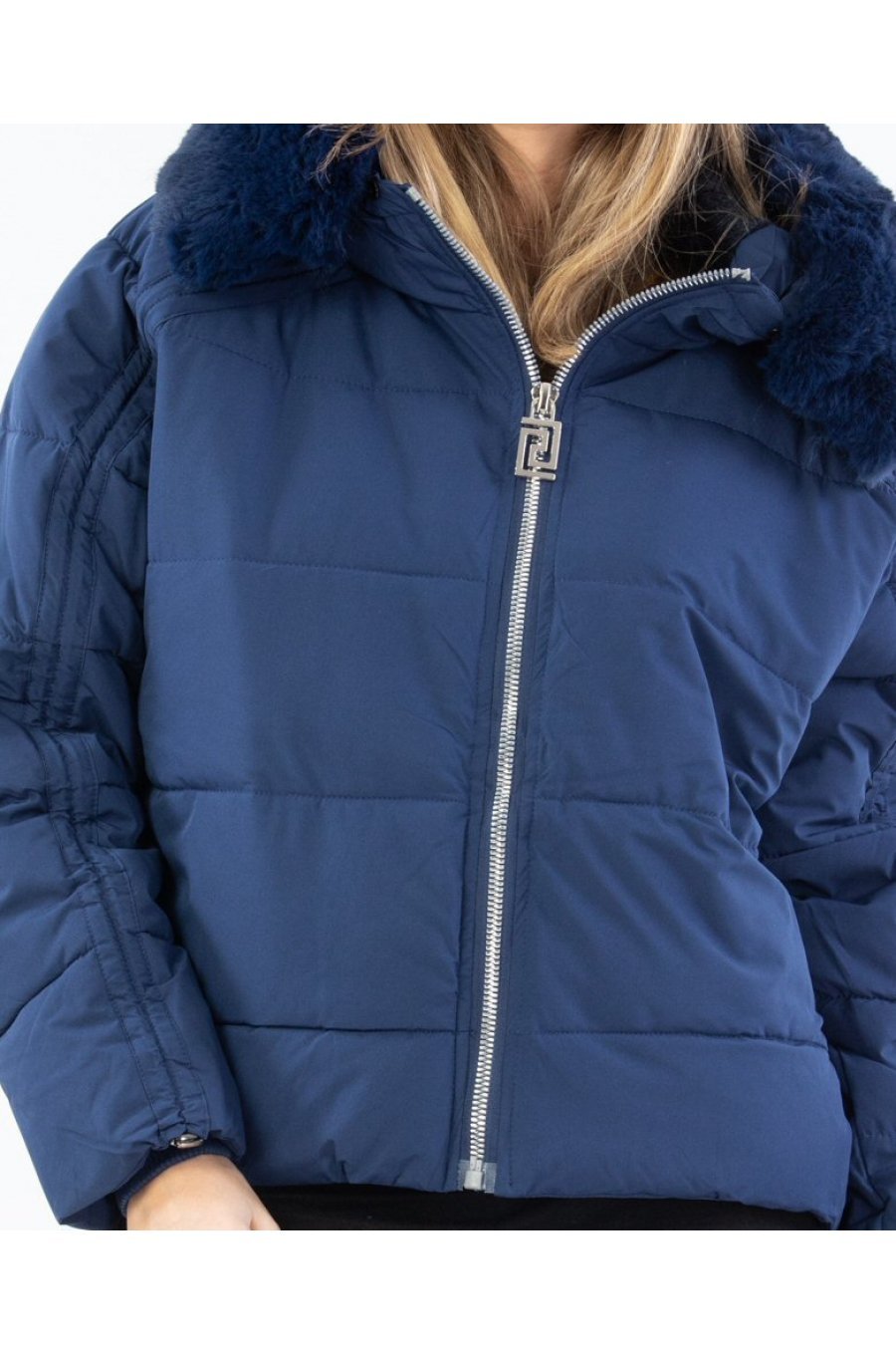 Geaca dama iarna bleumarin cu gluga si blana eco Katya 2 - jojofashion.ro