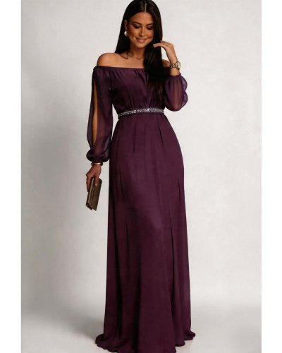 Rochii marimi mari, Rochie de ocazie vaporoasa lunga voal mov Afrodita - jojofashion.ro