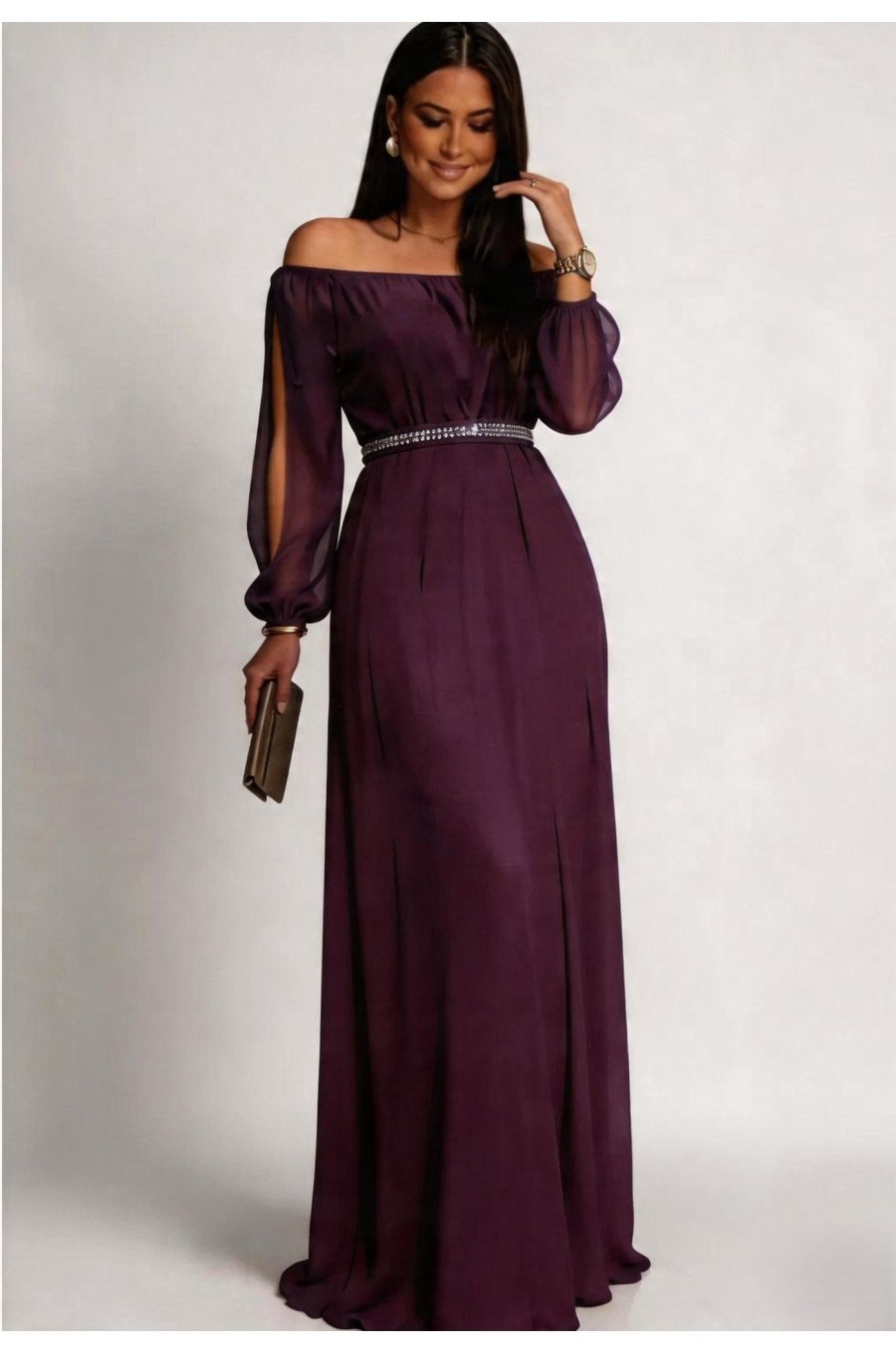 Rochie de ocazie vaporoasa lunga voal mov Afrodita 1 - jojofashion.ro