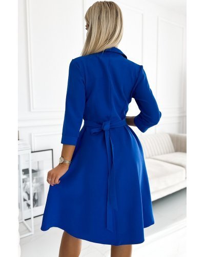 Rochie tip camasa albastra midi evazata Melina Rochii tip camasa, Rochie tip camasa albastra midi evazata Melina - jojofashion.ro