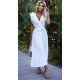 Rochie alba plisata din voal cu volane vaporoasa Aleyna 2 - jojofashion.ro