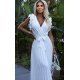 Rochie alba plisata din voal cu volane vaporoasa Aleyna 3 - jojofashion.ro