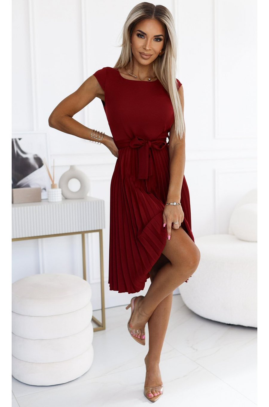 Rochie midi burgundy plisata Karima Rochie midi burgundy plisata Karima 2 - jojofashion.ro