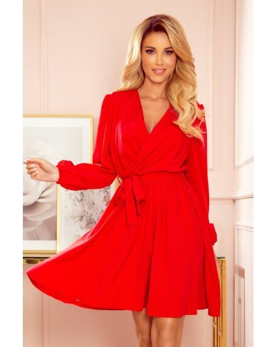 Rochie rosie scurta cu maneca lunga vaporoasa Aurora Rochii scurte, Rochie rosie scurta cu maneca lunga vaporoasa Aurora - jojofashion.ro