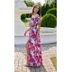 Rochie de zi lunga, ecru cu flori roz, cu umerii goi, vaporoasa, Madlena 3 - jojofashion.ro