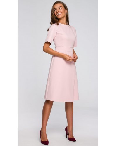 Rochie roz midi evazata Hullya Rochii roz, Rochie roz midi evazata Hullya - jojofashion.ro