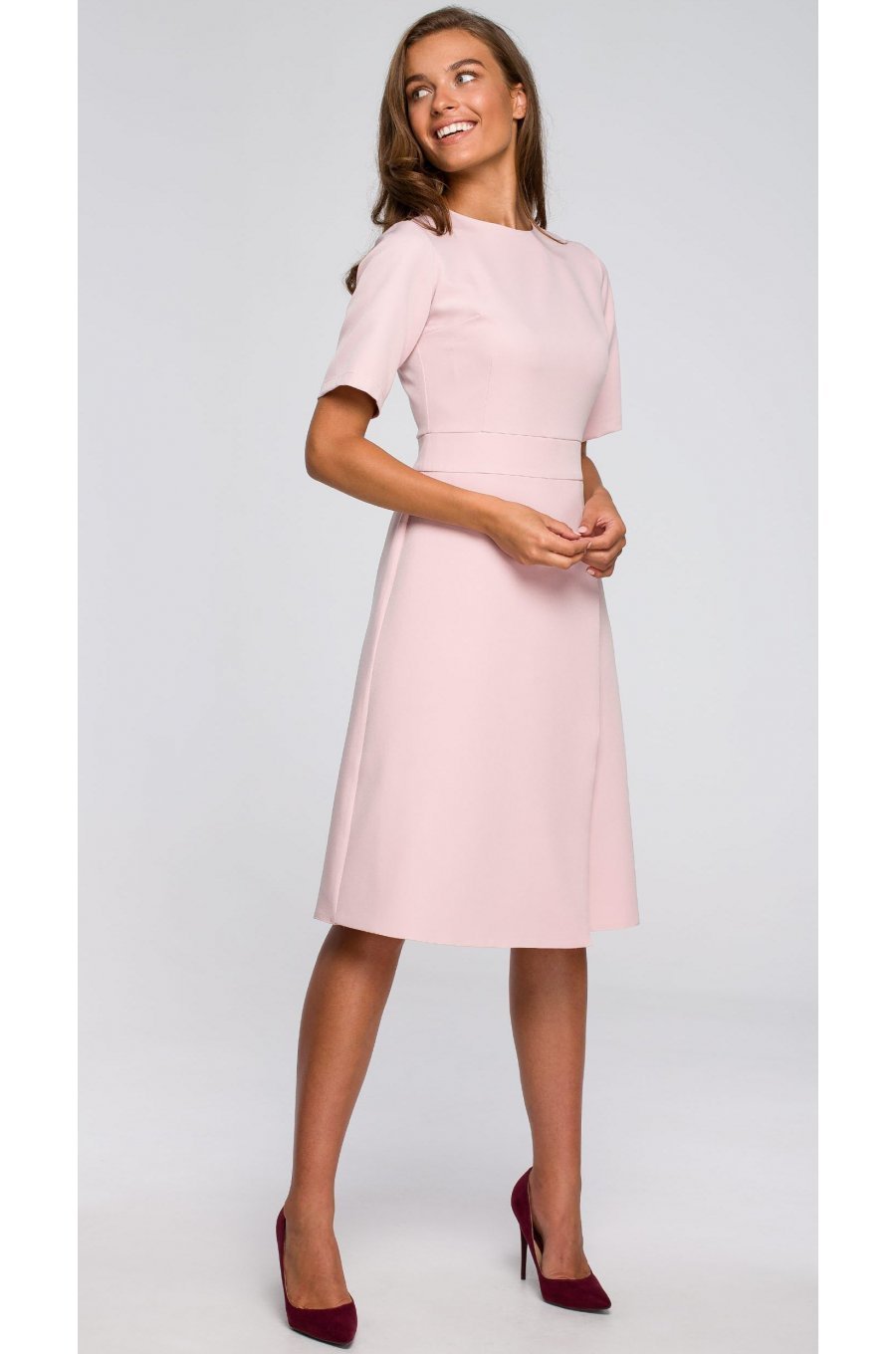 Rochie roz midi evazata Hullya Rochie roz midi evazata Hullya 1 - jojofashion.ro
