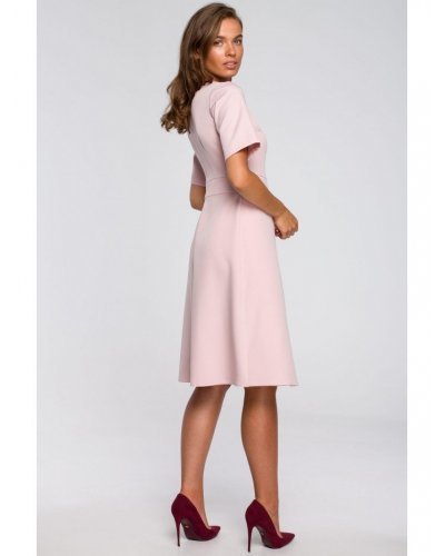 Rochie roz midi evazata Hullya Rochii roz, Rochie roz midi evazata Hullya - jojofashion.ro