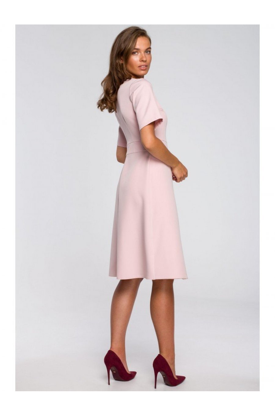 Rochie roz midi evazata Hullya Rochie roz midi evazata Hullya 2 - jojofashion.ro