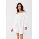Rochie scurta alba cu volane si umerii goi Hilda 2 - jojofashion.ro