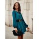Rochie scurta, turcoaz, cu volan si maneca lunga, vaporoasa, Justina 3 - jojofashion.ro