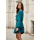 Rochie scurta, turcoaz, cu volan si maneca lunga, vaporoasa, Justina 4 - jojofashion.ro