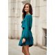 Rochie de zi scurta, turcoaz, cu volan si maneca lunga, vaporoasa, Justina 4 - jojofashion.ro