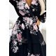 Rochie eleganta lunga, din chiffon, neagra cu flori roz, cu maneca lunga si volane, Lolly 5 - jojofashion.ro