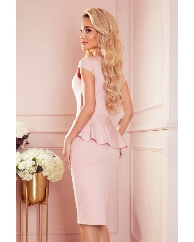 Rochie roz pal midi cu peplum Ema Rochii roz, Rochie roz pal midi cu peplum Ema - jojofashion.ro
